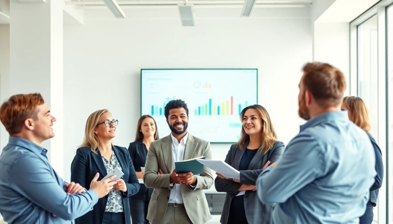 Business consultants collaborating in a bright office to represent Quickplus Business Consultants services.