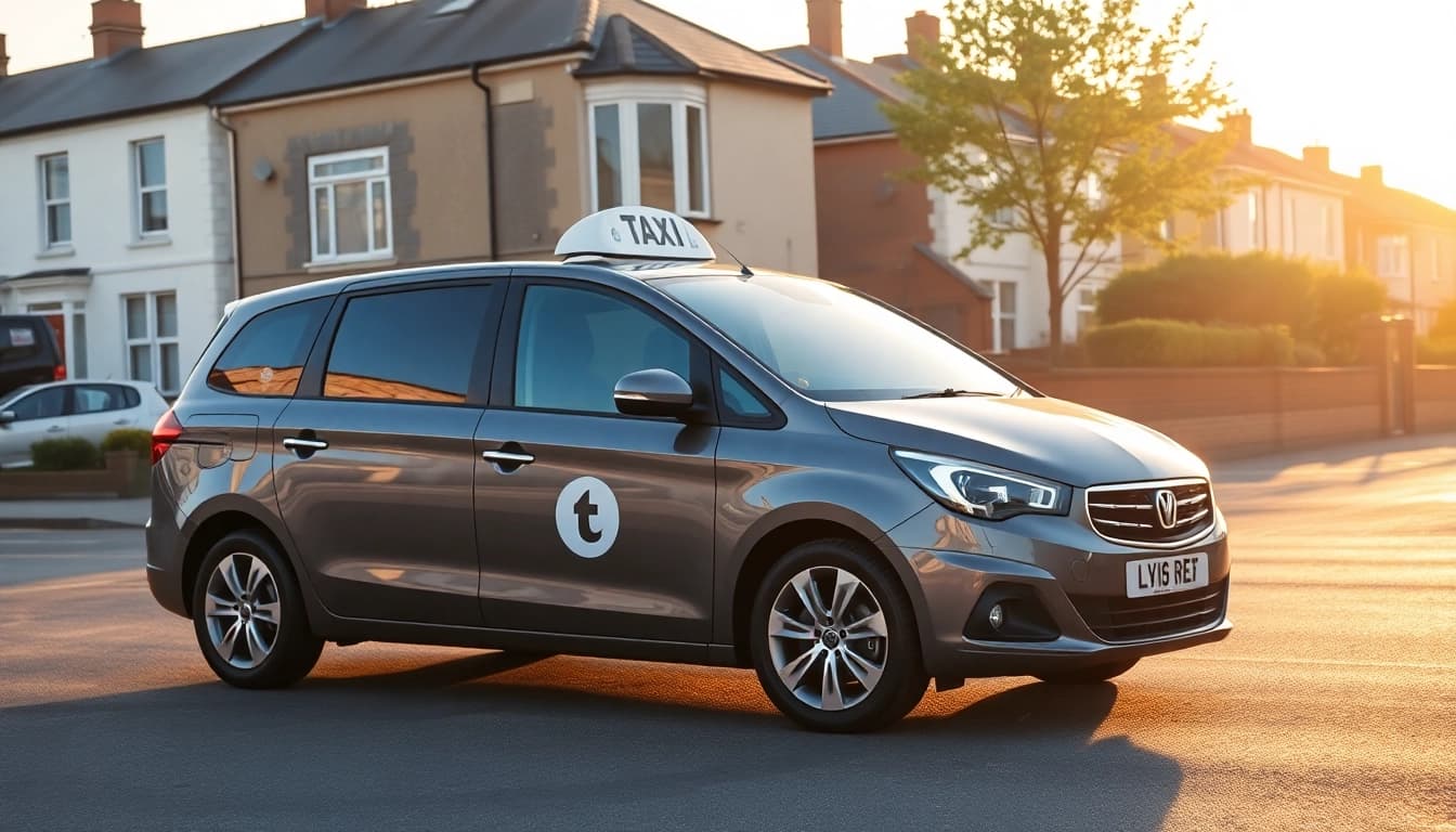 Efficient West bridgford Taxi ready for service in a vibrant urban environment.