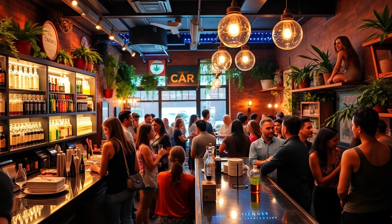Visitez le social club lloret de mar, un lieu animé avec un bar stylé et des clients heureux.