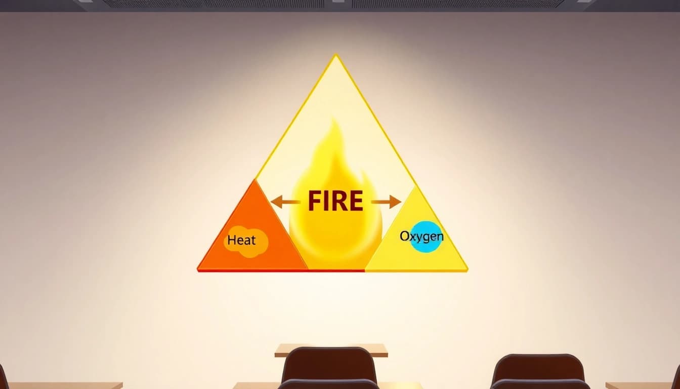 Fire tetrahedron diagram illustrating the key elements essential for combustion understanding.