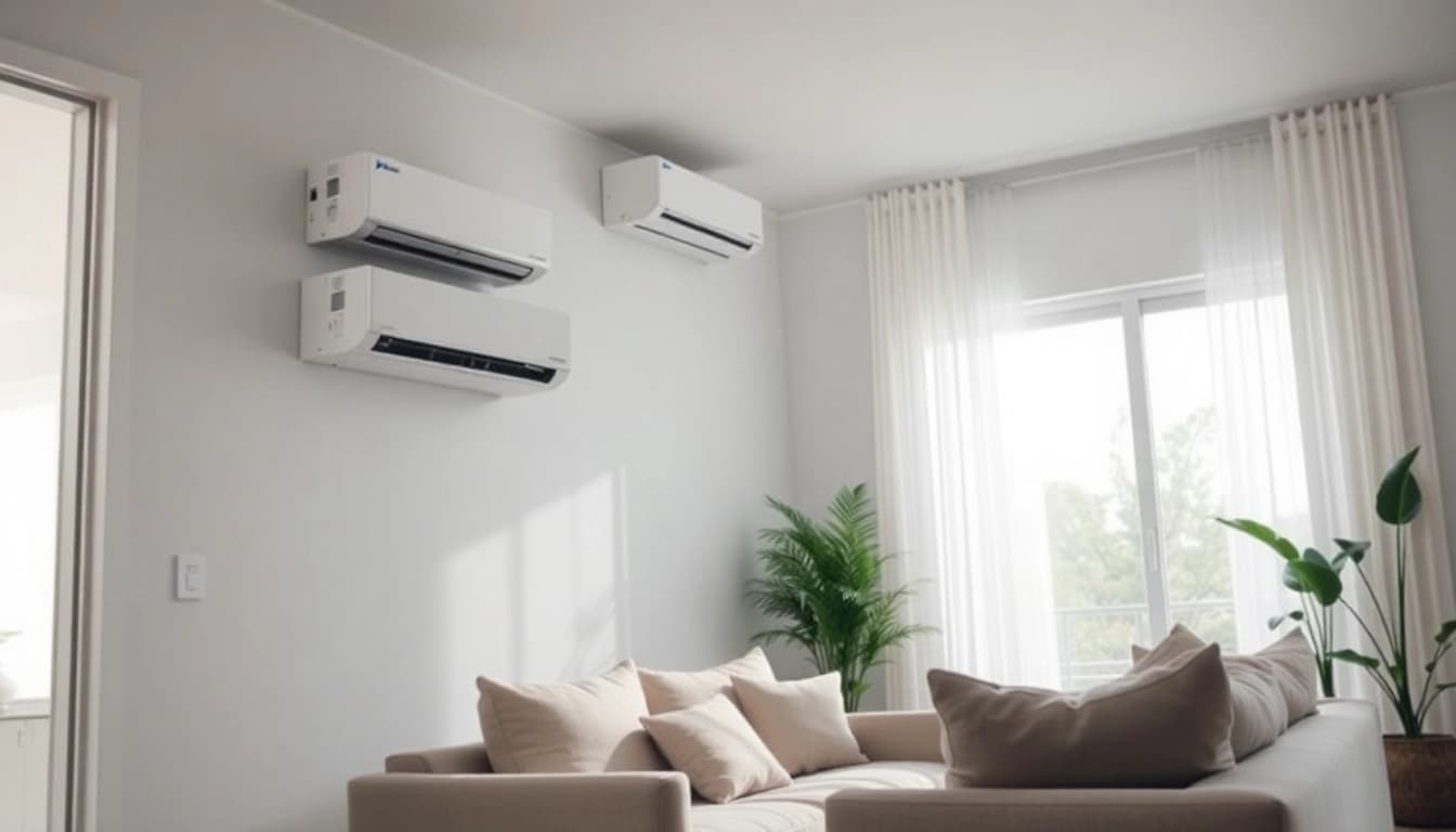Showcasing an elegant Daikin mini split ac installation in a cozy living room setting with modern decor.