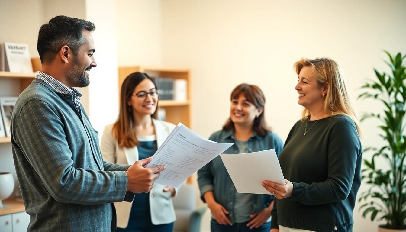 Understand why Pretzel warranty matters by observing a friendly advisor assisting a family in a bright office.