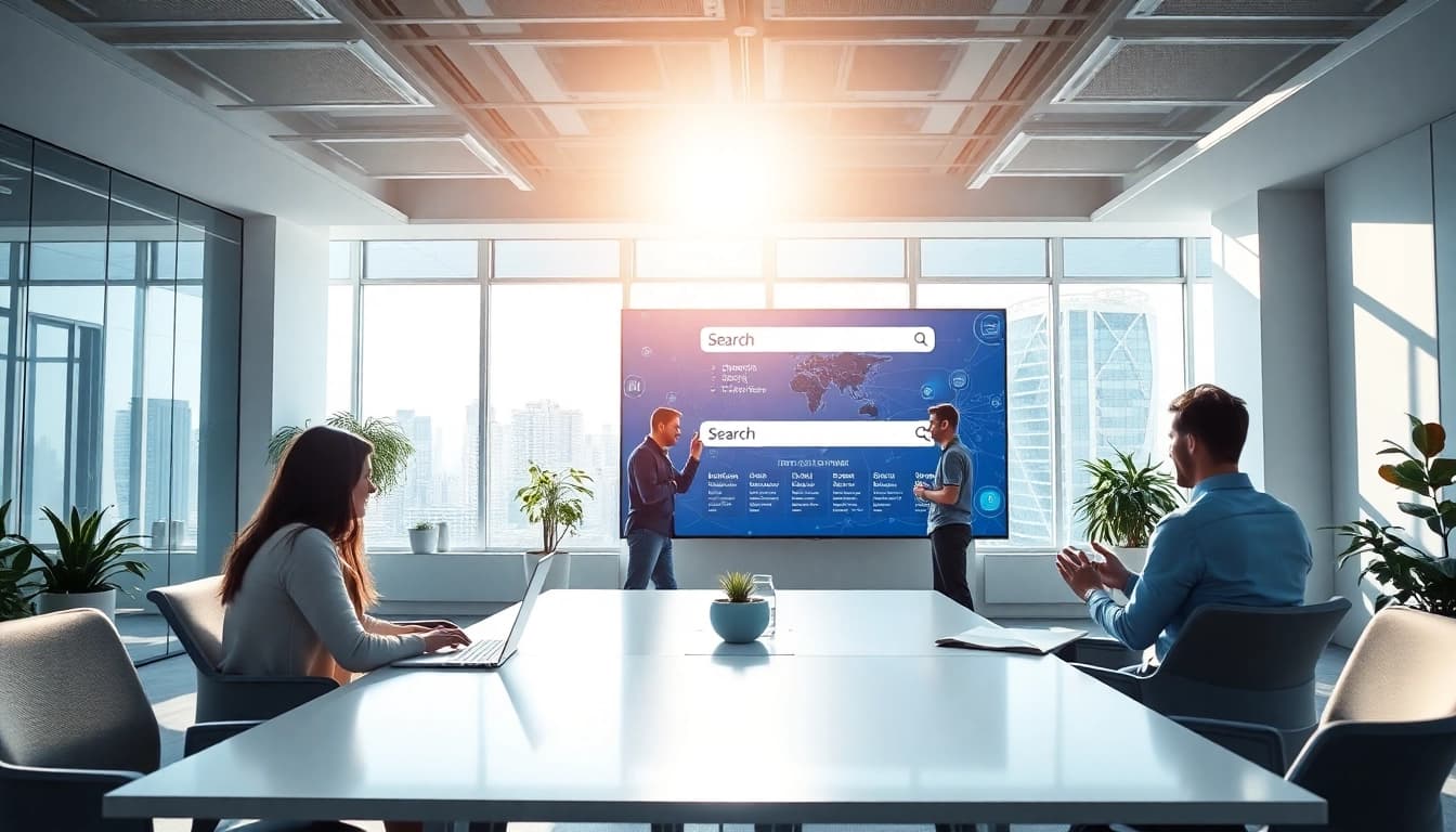 Visualizing enterprise search ai in an innovative workspace, showcasing AI capabilities for improved information retrieval.