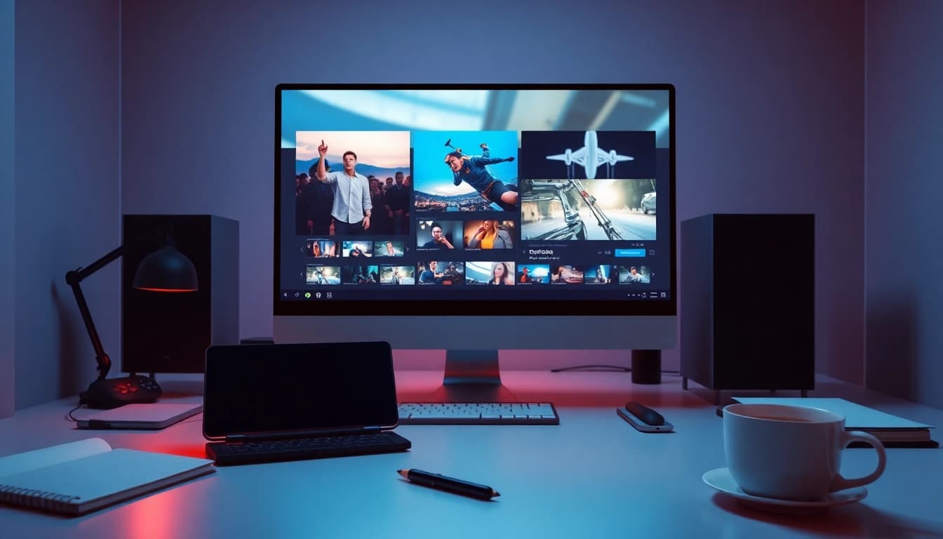 Video to prompt ai software displayed on a modern computer in a stylish workspace.