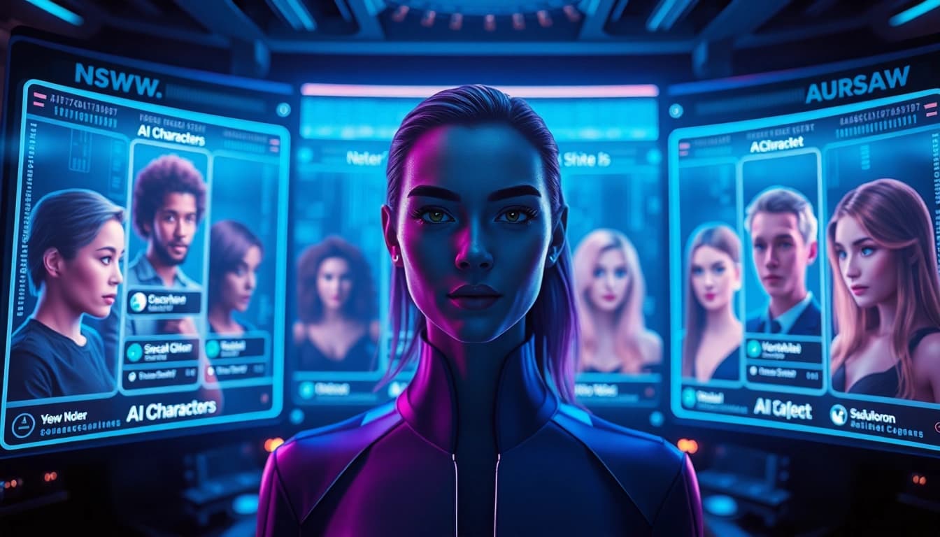 Immersive NSFW character AI interaction with futuristic digital chat interface.