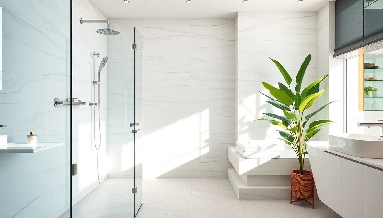 Experience elegant showers Australia in a beautifully designed bathroom with modern fixtures and serene textures.