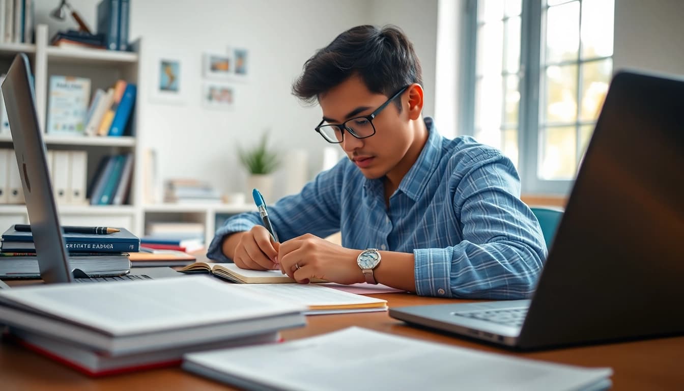 Motivated student preparing to pass IT certification exams in a cozy study environment.