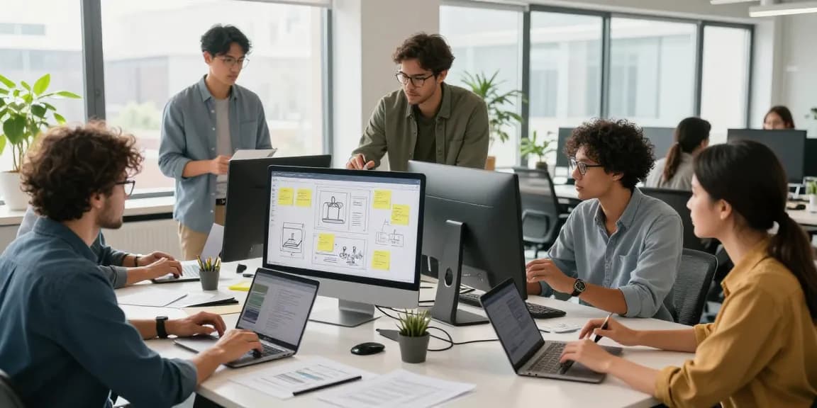 Collaboration in a tech workspace showcasing 纸飞机官网's innovation and team dynamics.