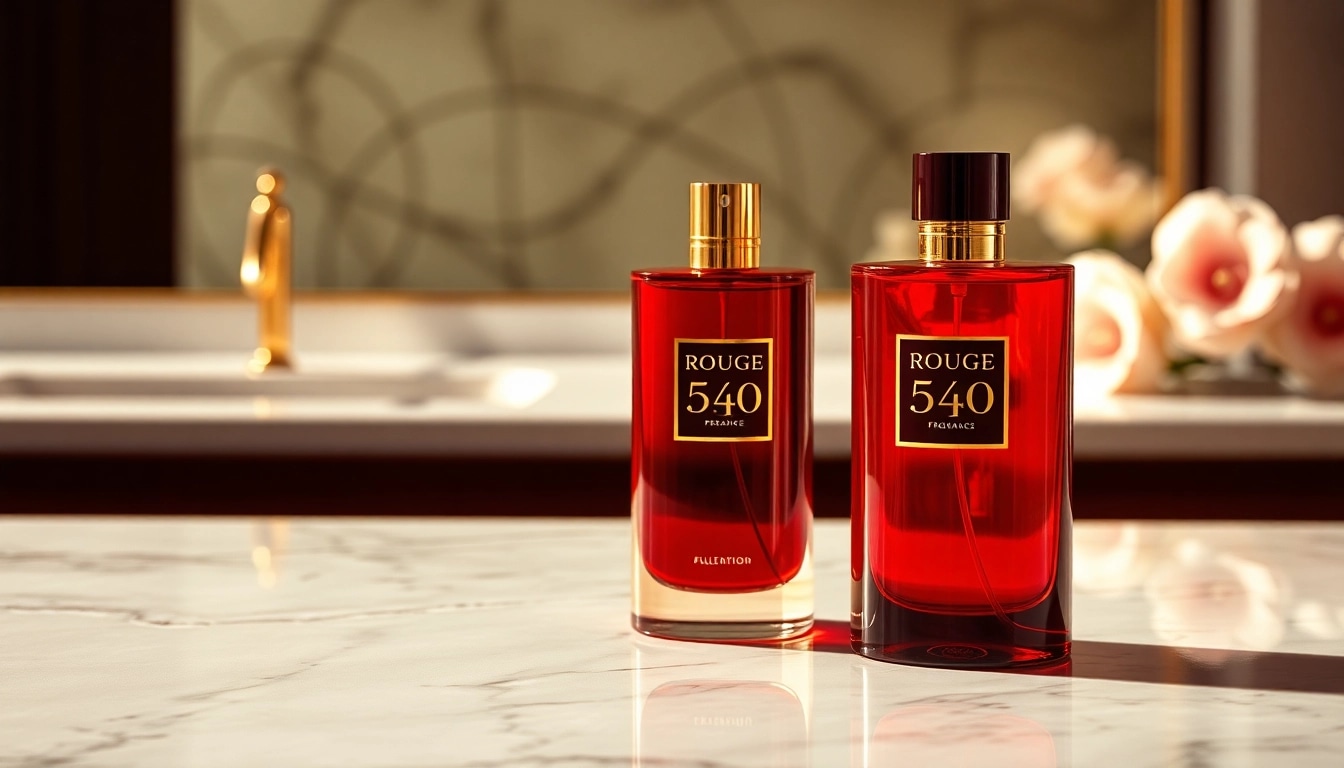 Experience the allure of Rouge 540 with a luxurious fragrance bottle artfully presented.