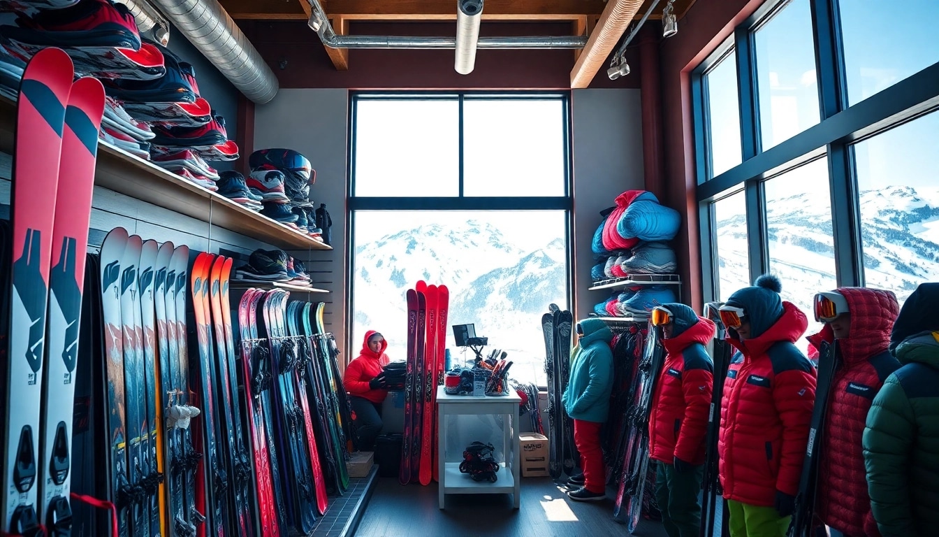 Ski shop boston, ma featuring a vibrant display of ski gear and winter apparel.