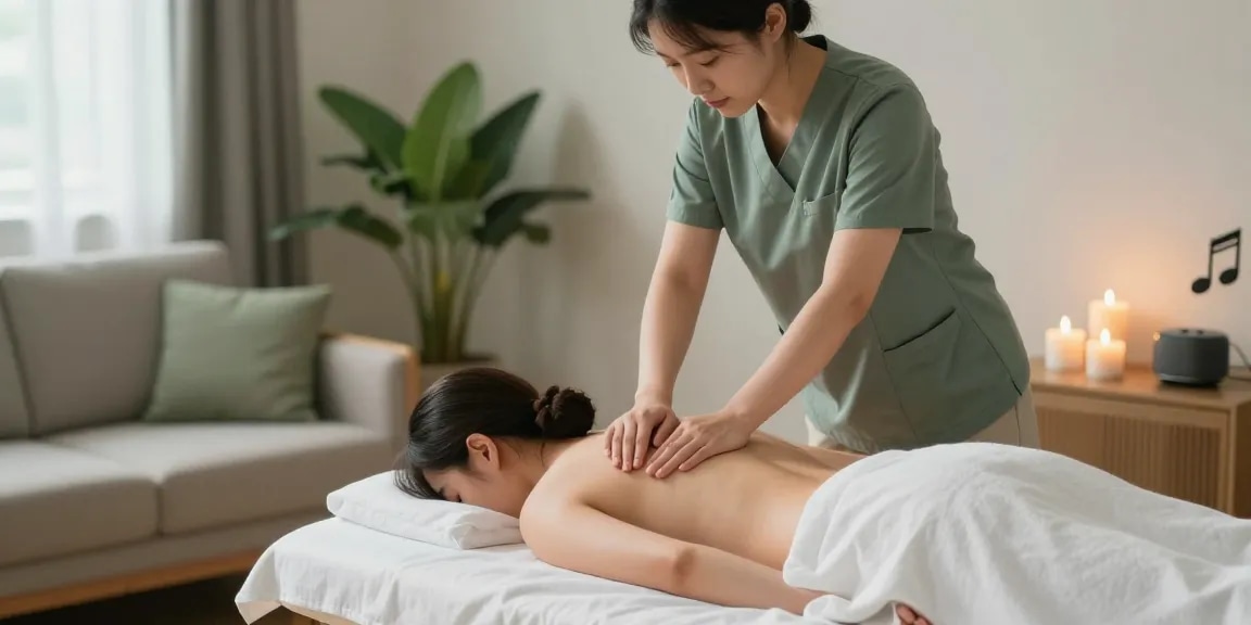 강서구출장마사지 세션 중인 마사지 치료사와 고객의 편안한 모습