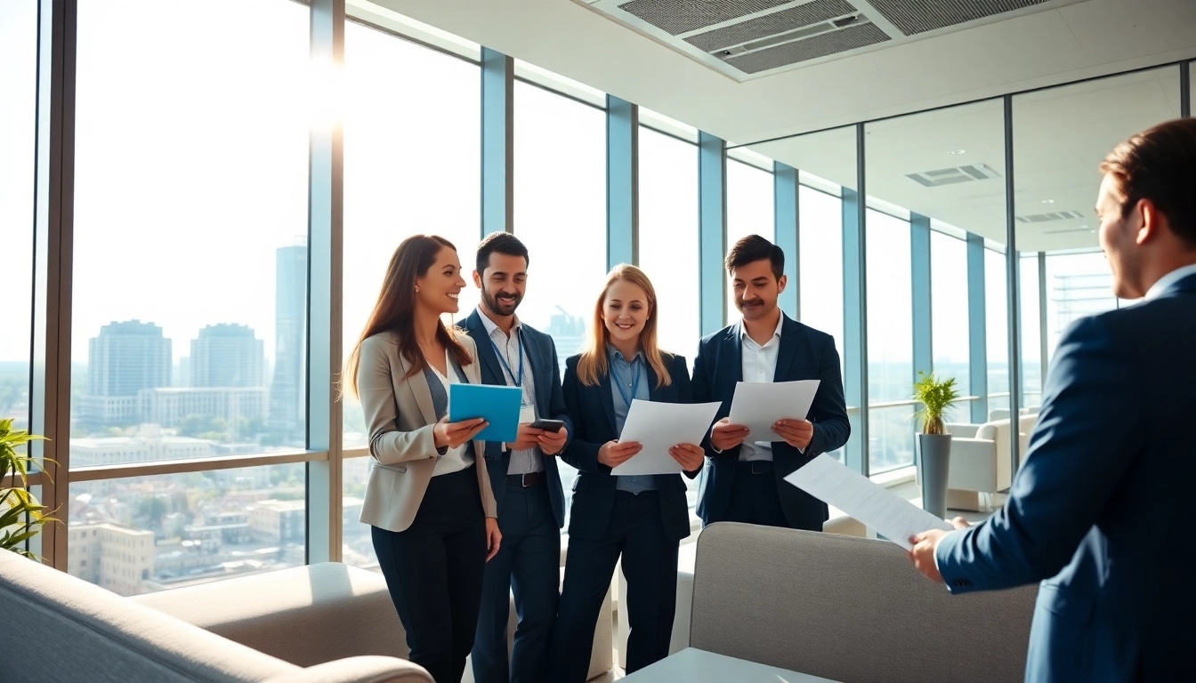 Team discussing strategies for family holding Luxembourg benefits in modern office setting.