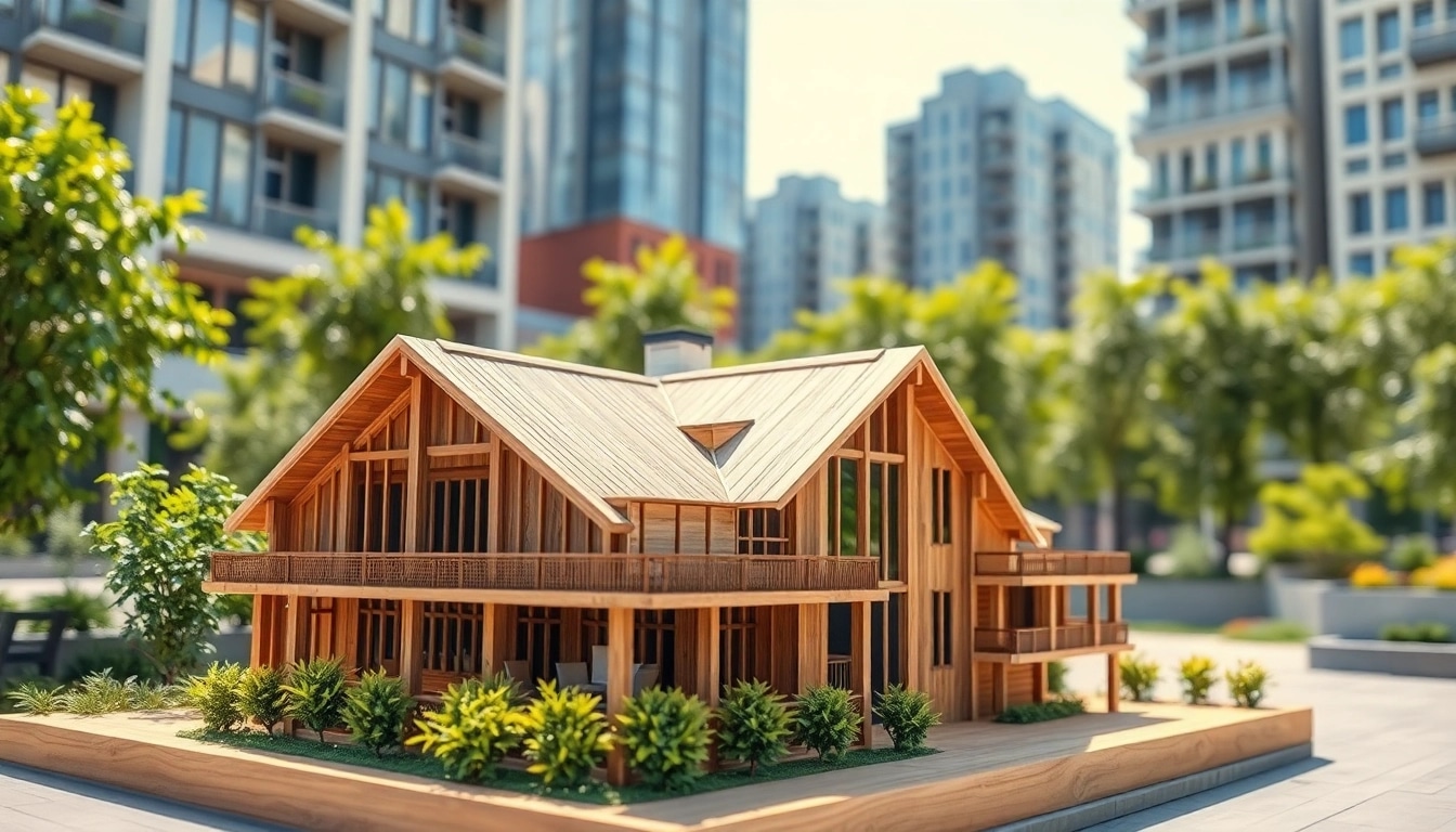 Architekturmodellbau Hannover, detailed architectural model showcased in a vibrant urban environment.
