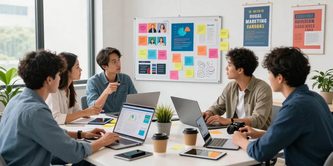 The best social media marketing agency in Malaysia team collaborating creatively in a vibrant office setting.