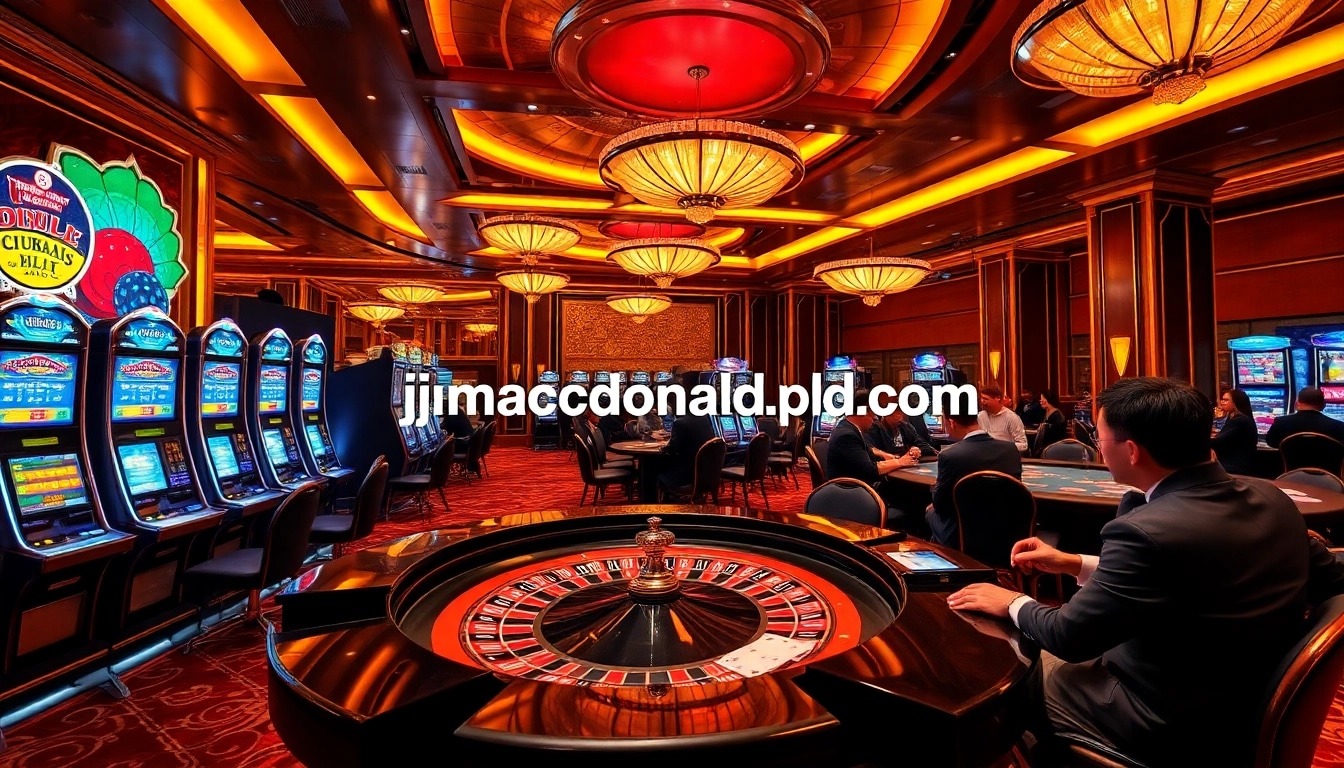 Para pemain menikmati suasana permainan yang hidup di kasino jmacdonaldphoto.com dengan mesin slot mewah dan permainan kartu.