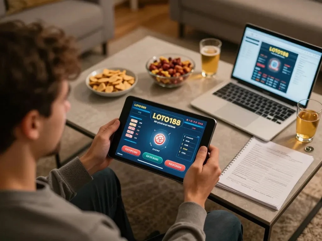 Catch the excitement of LOTO188 online poker gameplay from home, showcasing a player focused and immersed.