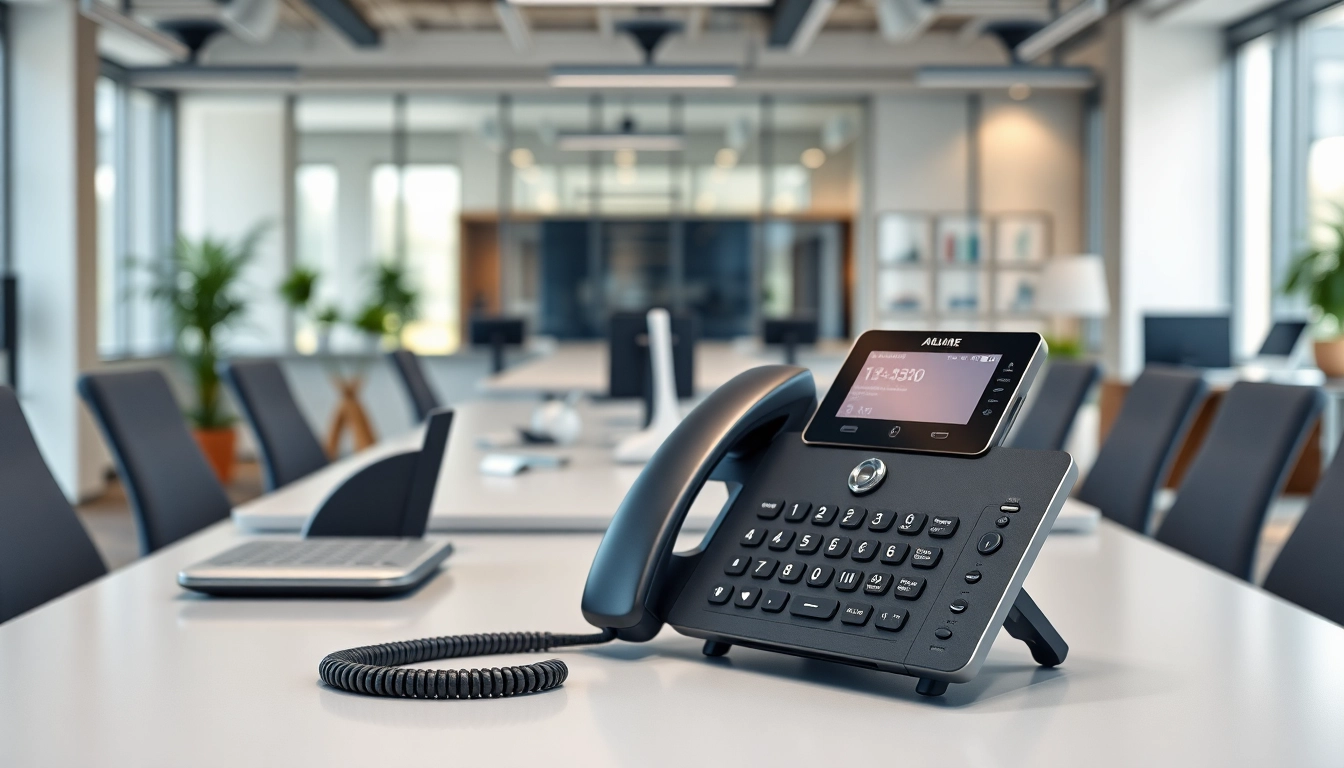 Highlighting business phone service in a modern office setup with advanced communication devices.