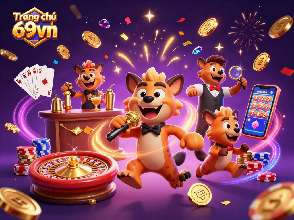 Immerse in the excitement of Trang chủ 69vn with hyenas bringing laughter and luck in a lively casino scene.