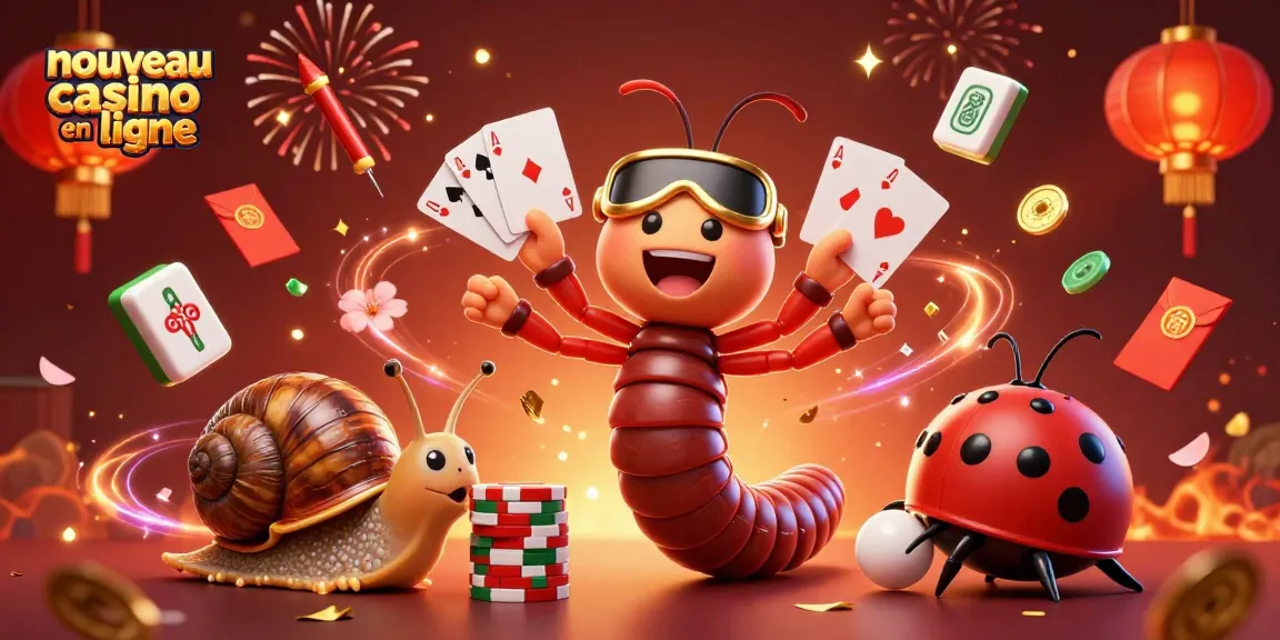 Plongez dans l'univers du nouveau casino en ligne avec un croupier millipède et un joueur escargot entourés de jeux captivants.