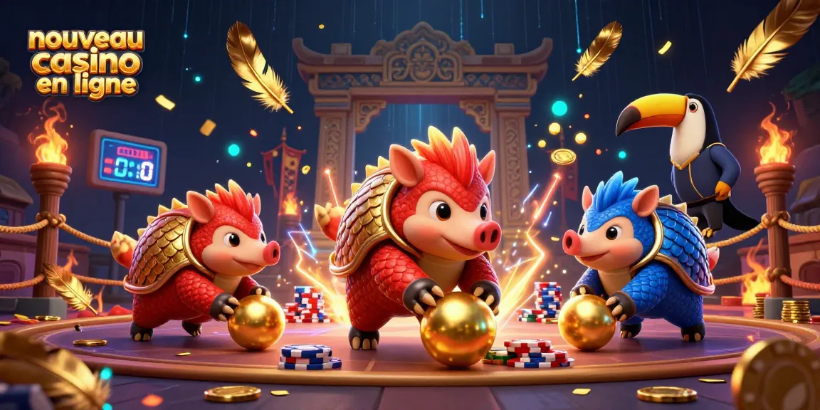 Les pangolins en armure jouant au nouveau casino en ligne avec des jetons, des pièces d'or et une ambiance dynamique.