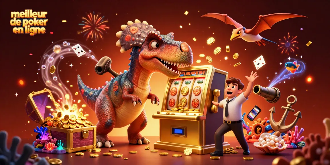 Illustration dynamique du meilleur site de poker en ligne, mettant en scène des personnages surprenants au casino.