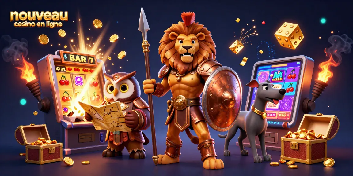 Gagnez aux jeux de casino avec le nouveau casino en ligne mettant en scène un lion, un hibou et un greyhound.