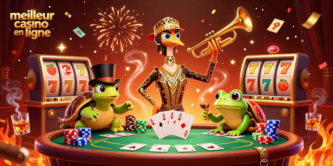 Jouez au meilleur casino en ligne avec nos héros amusants autour d'une table de poker, symbolisant des gains palpitants.