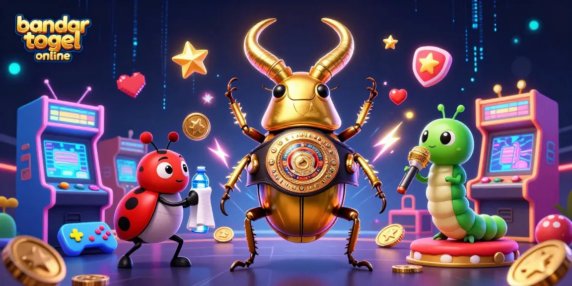 Engage with bandar togel online in this vibrant illustration of a boxing beetle and gaming elements.