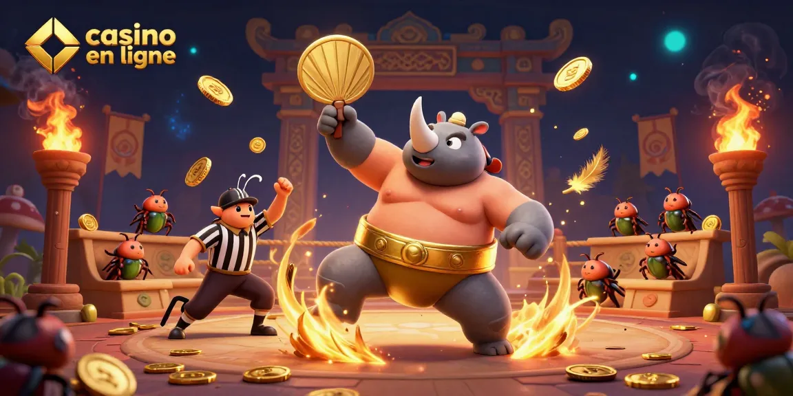 Gagnez des jackpots au casino en ligne avec ce champion du sumo en pleine action.