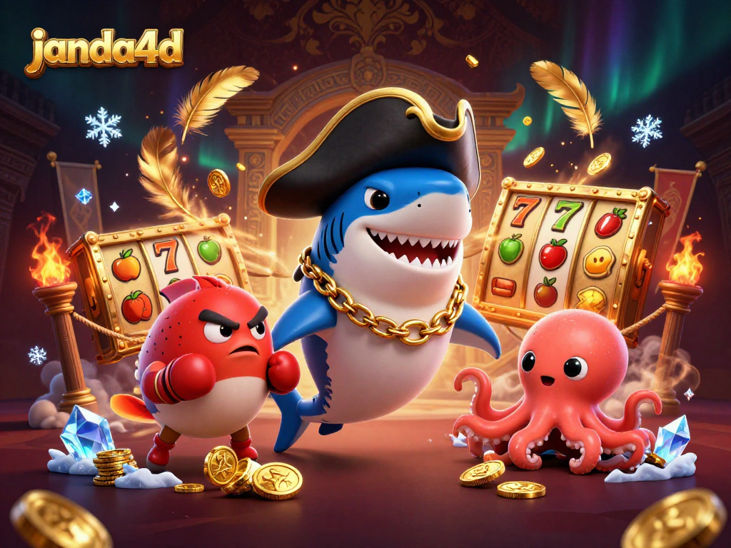 Experience high-stakes excitement with janda4d slot games, featuring animated casino characters.