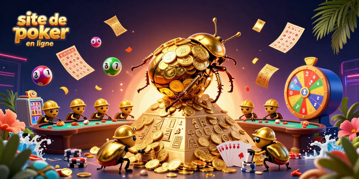 Une illustration dynamique montrant un site de poker en ligne avec des tables, des jetons et un croupier animés.