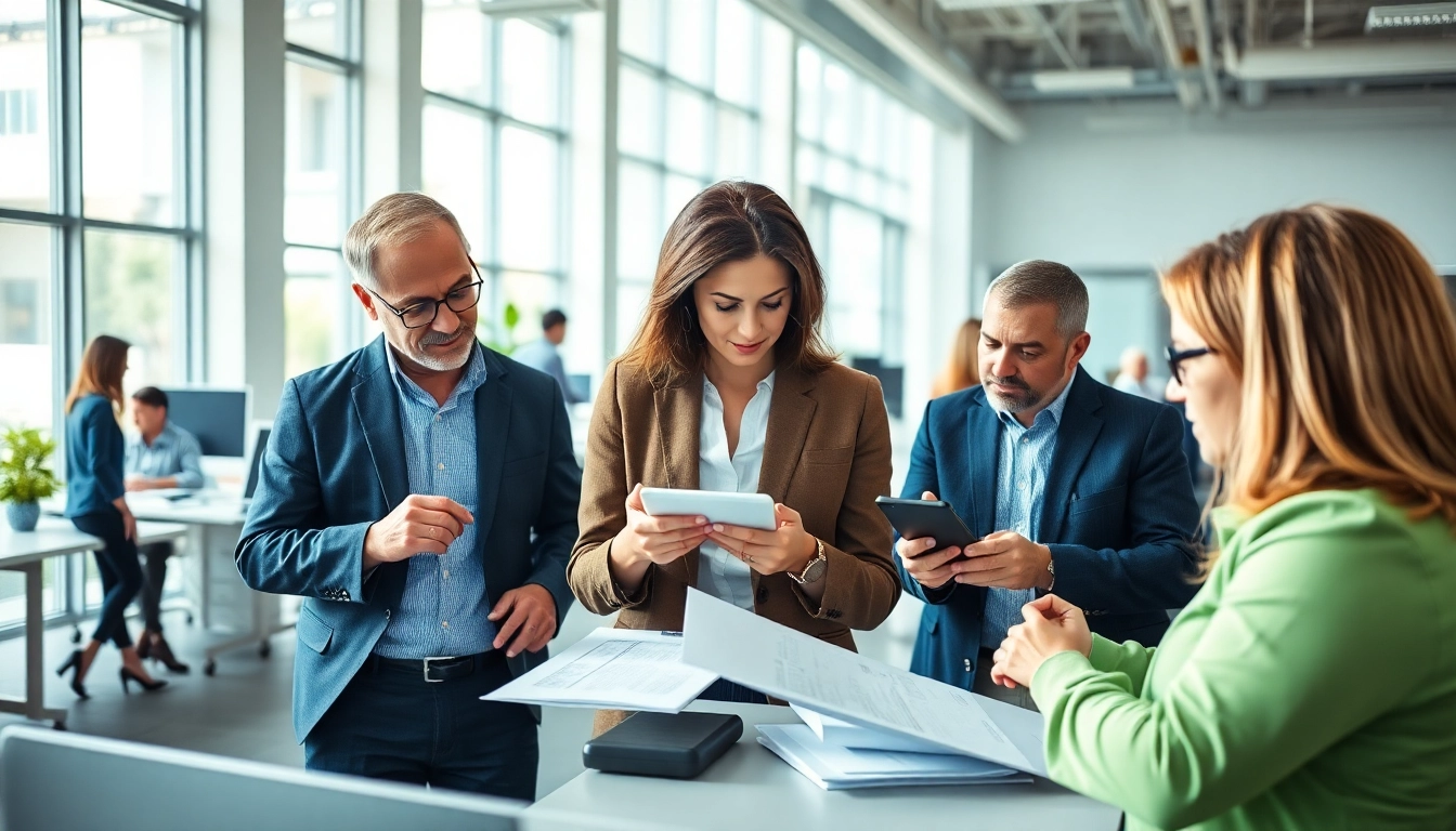 Engaging scene of a warranty company for customers and repair providers discussing service processes.