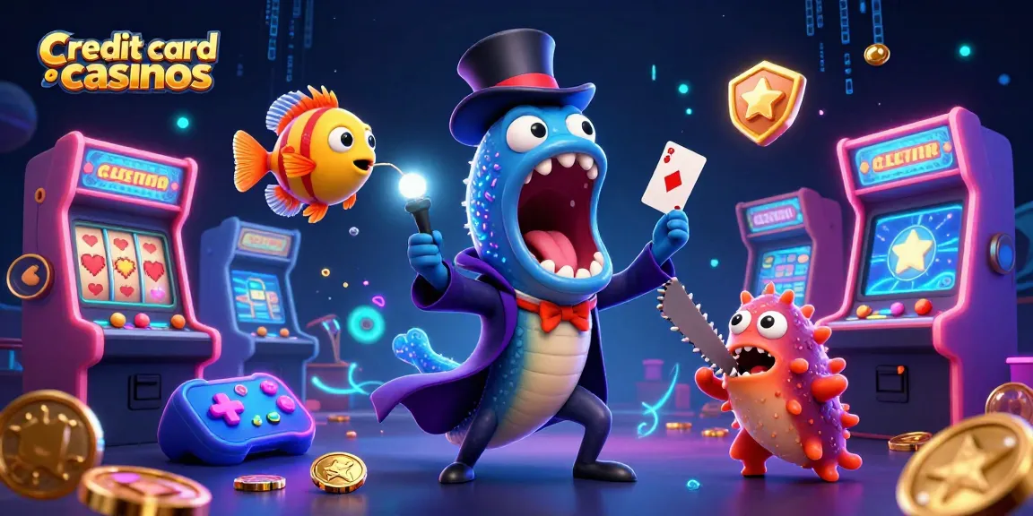 Engage with credit card casinos as a vibrant underwater scene features animated characters performing card tricks.