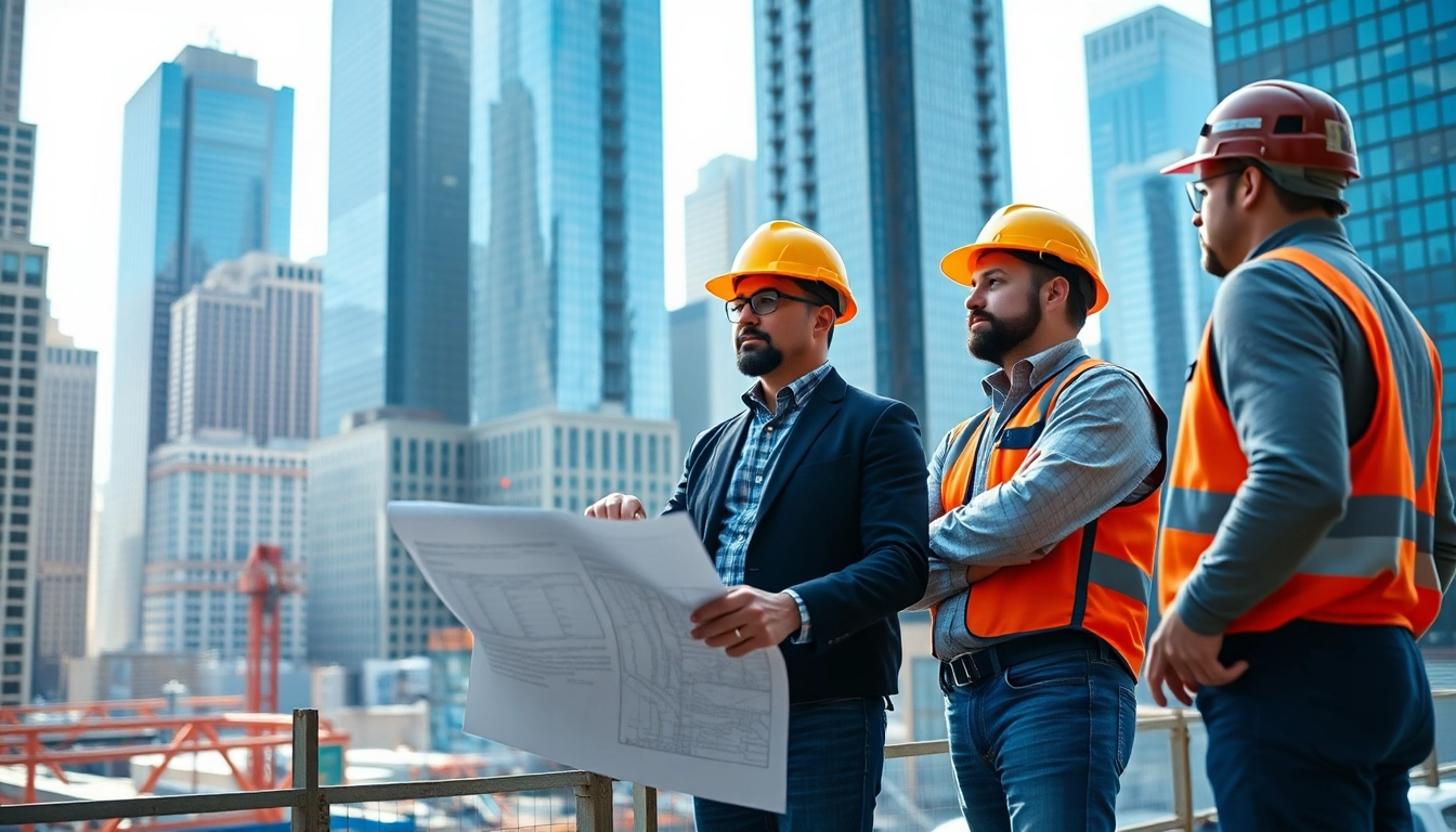 Manhattan General Contractor managing a bustling construction site in NYC, showcasing teamwork and project progress.