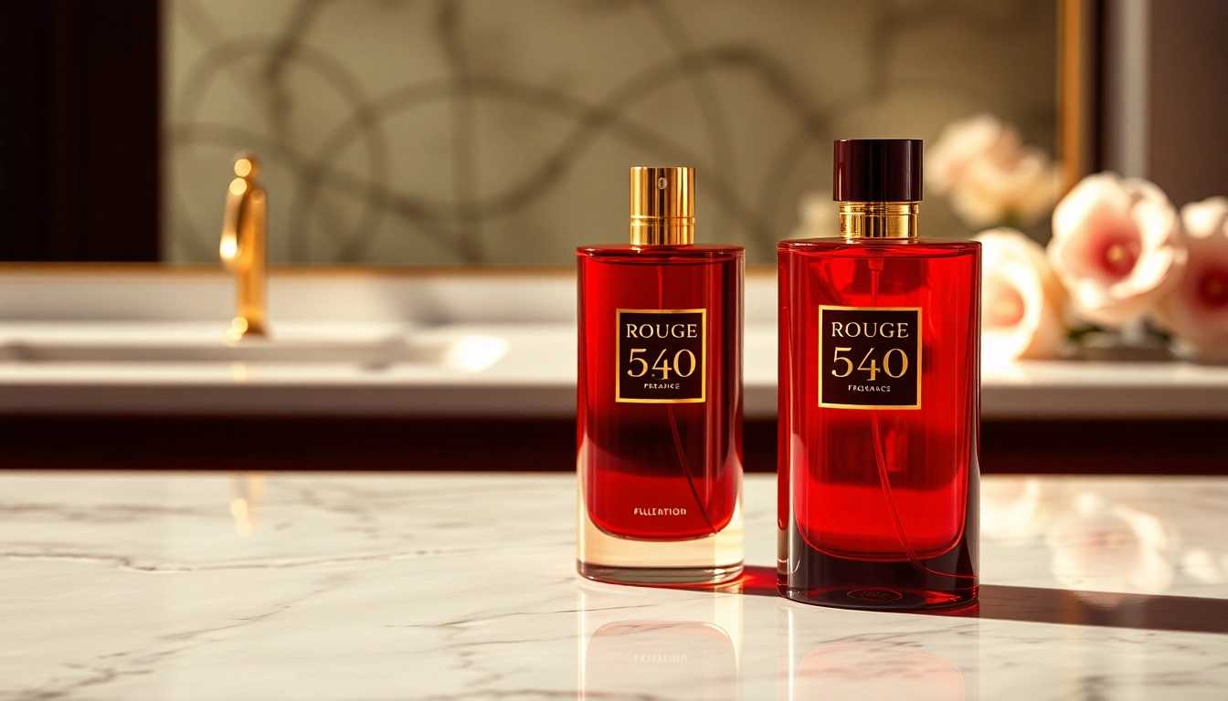 Experience the allure of Rouge 540 with a luxurious fragrance bottle artfully presented.