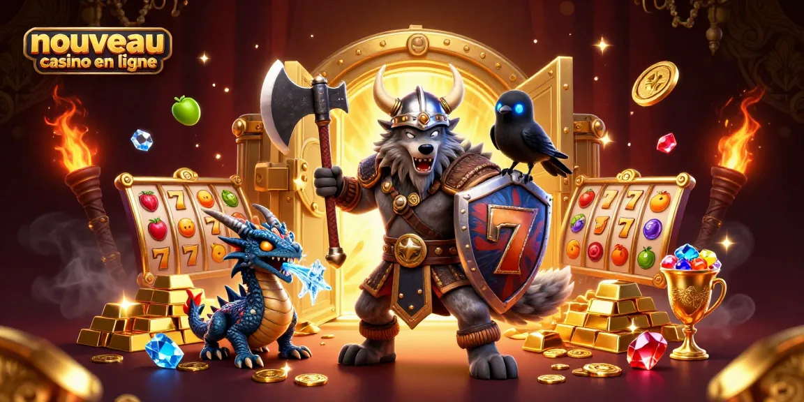 Jeu fascinant au nouveau casino en ligne avec un guerrier viking et un dragon.