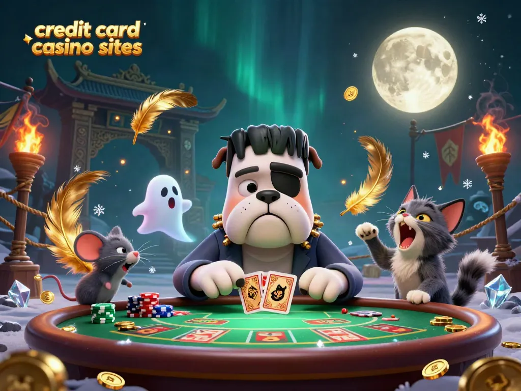 Engaging scene with characters showcasing exciting credit card casino sites gaming action at a colorful table.