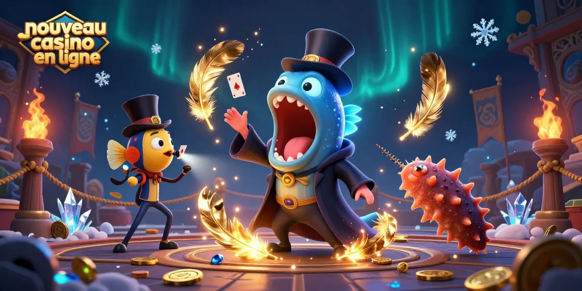 Plongez dans le monde du nouveau casino en ligne avec des créatures marines magiques jouant aux cartes.