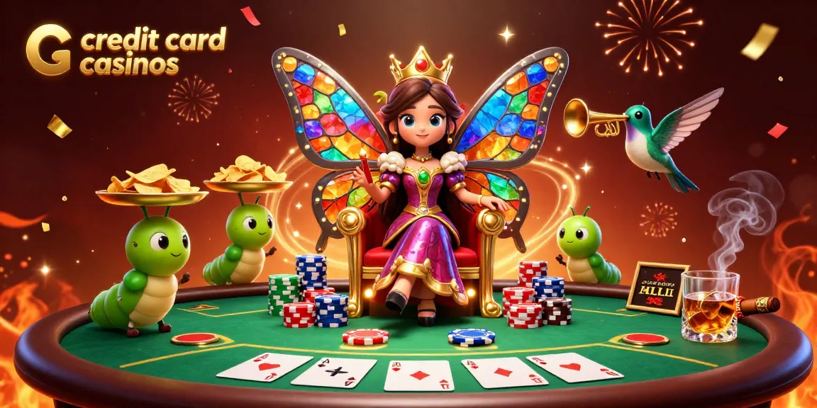 Play and win big at credit card casinos with vibrant 3D characters and poker-themed elements.