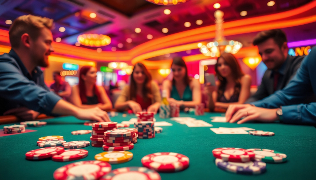 Permainan bbni4d di meja kasino dengan chip berwarna-warni dan kartu menarik.