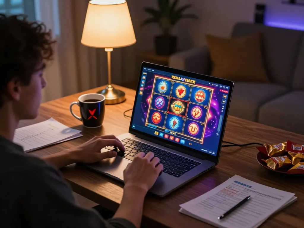Engaging with slot games on agenslot188 in a cozy home setting while practicing responsible gaming.