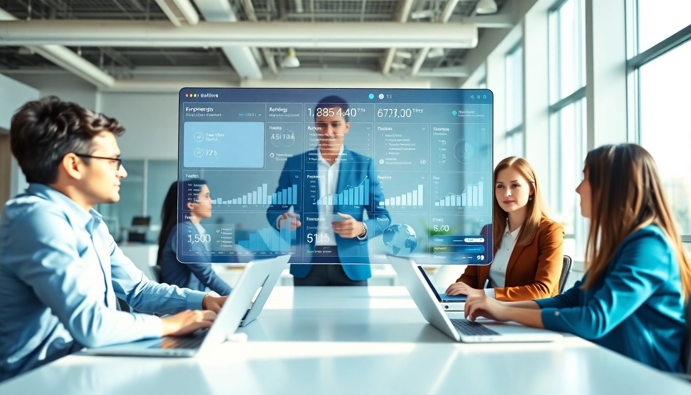 Operating an enterprise assistant system in a modern office with teamwork and technology focus.