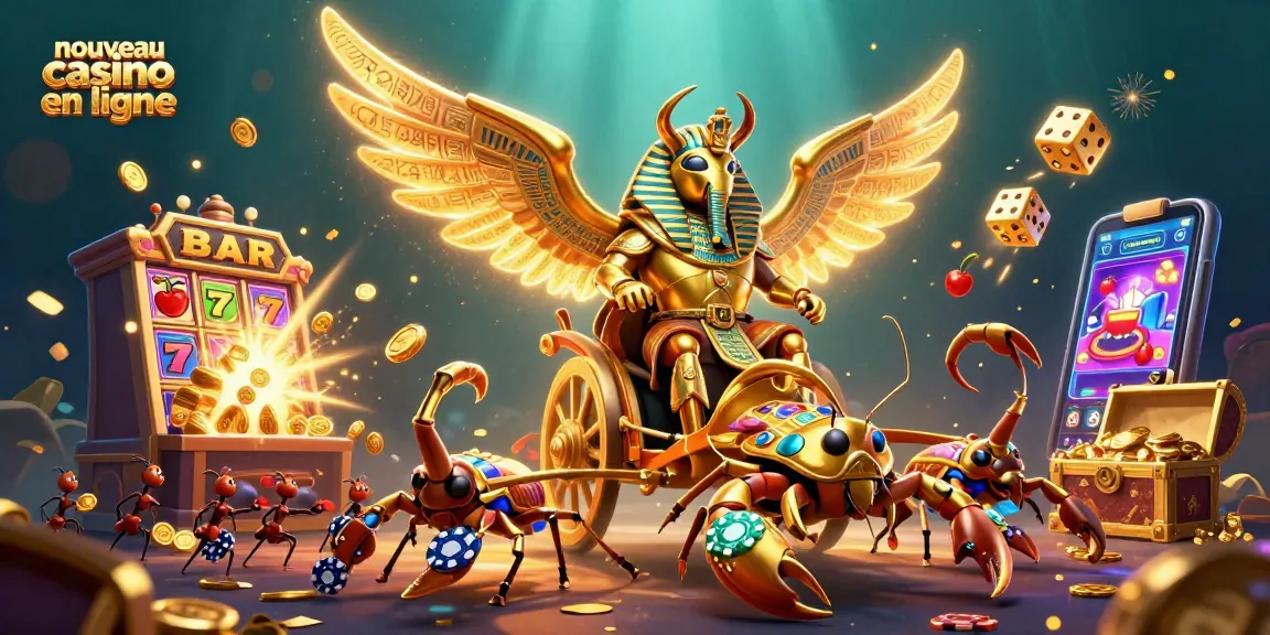 Découvrez des jeux passionnants dans un nouveau casino en ligne avec un scarabée doré majestueux.