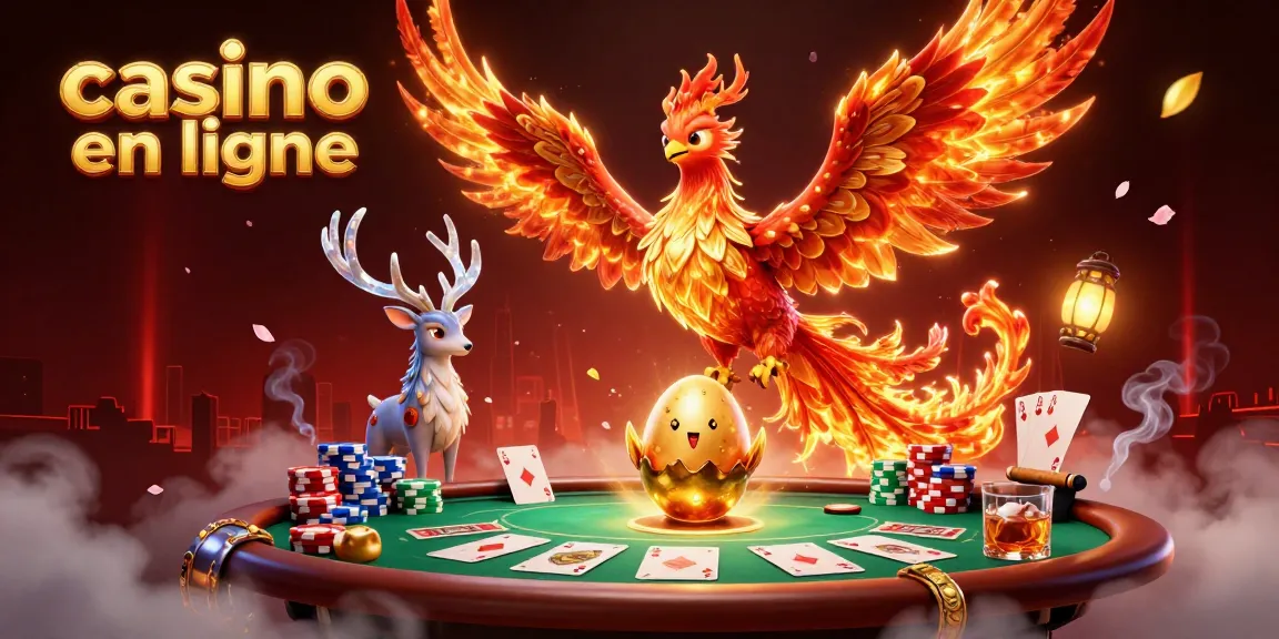 Jouez au casino en ligne avec un phoenix flamboyant et des éléments de poker captivants.