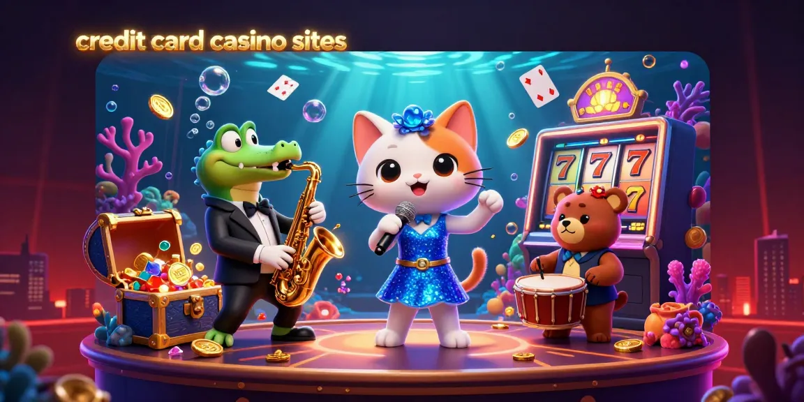 Enjoy the vibrant scene at credit card casino sites with animated characters and games, capturing the thrill of gambling.
