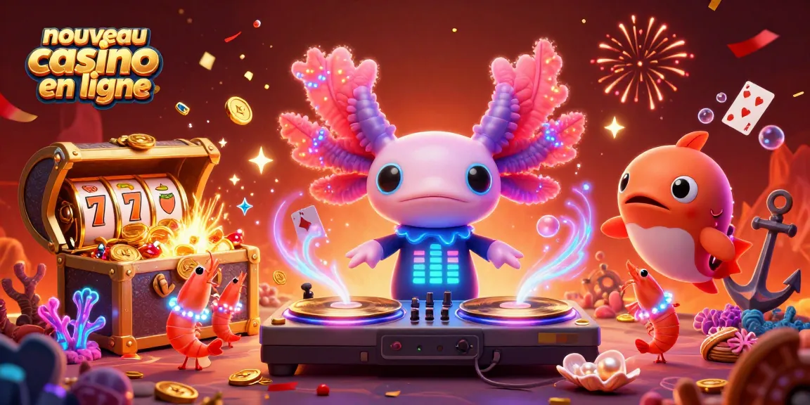 Vivez l'expérience d'un nouveau casino en ligne avec un DJ axolotl et des éléments de jeu dynamiques.