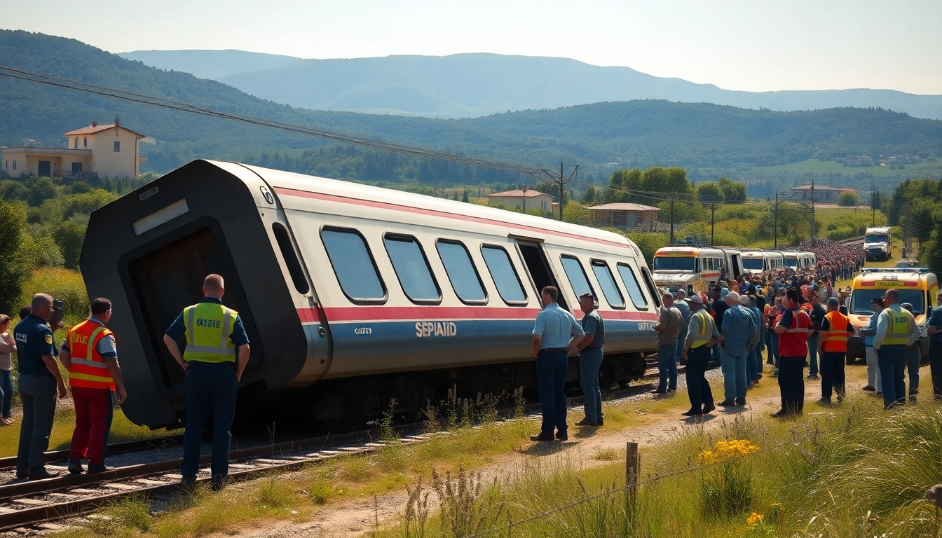spain train crash emergency responders assess the scene with derailed train details