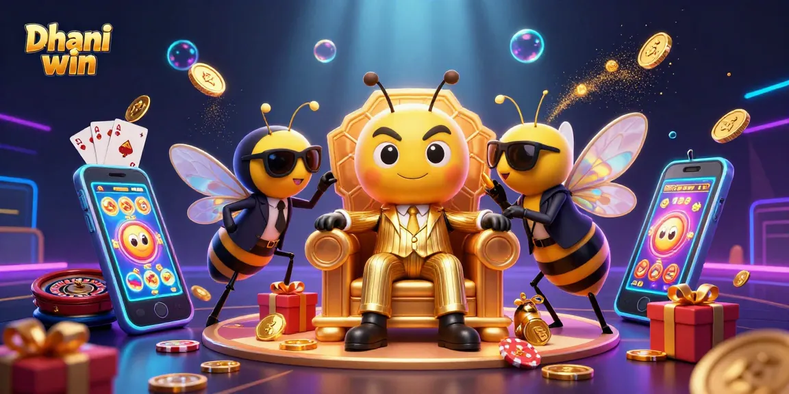 Dhani win gameplay with thrilling 3D characters, slot games, and shimmering bonuses in a vibrant casino scene.