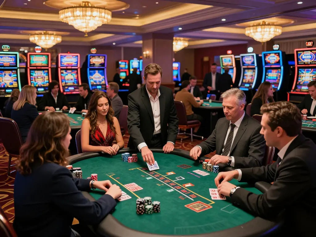 Engaging gameplay at amigo grill and co blackjack tables, vibrant casino atmosphere.