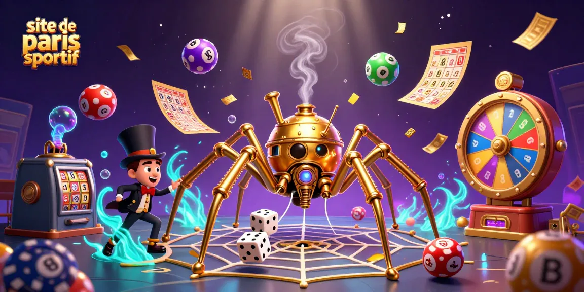 Plonger dans le site de paris sportif avec une araignée steampunk en or et une loterie colorée.